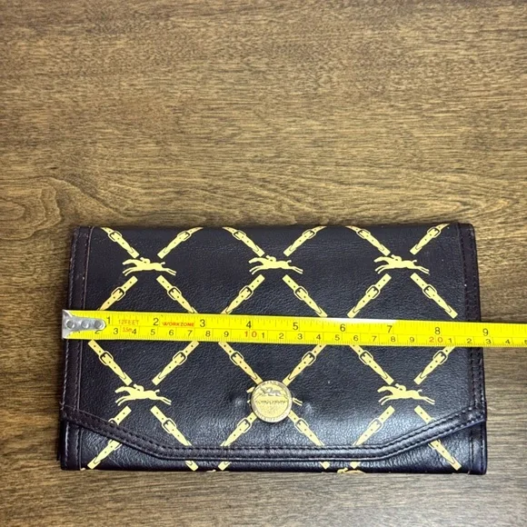 Vintage Longchamp Brown Logo Print Leather Clutch Bag Wallet - Picture 3 of 12